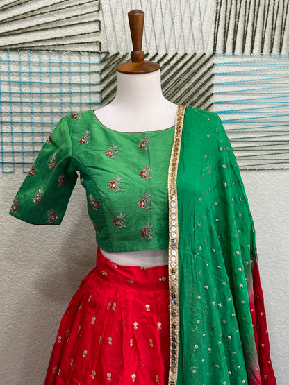 Kanchipuram Pattu Lehenga | Mehendi & Haldi Lehenga Choli | Yellow Green Floral Lehenga Set | Indian Wedding Guest Outfit | Pre Wedding Ceremony Dress