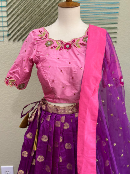 Banarasi Pattu Lehenga | Mehendi & Haldi Lehenga Choli | Red & pink Lehenga Set | Indian Wedding Guest Outfit | Pre Wedding Ceremony Dress