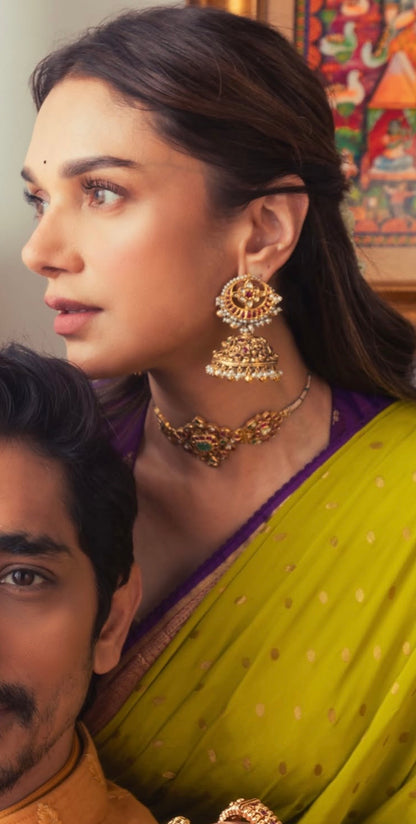 Aditi rao nakshi chandbali earrings 925 silver jewelry 22k gold plated - SHABURIS
