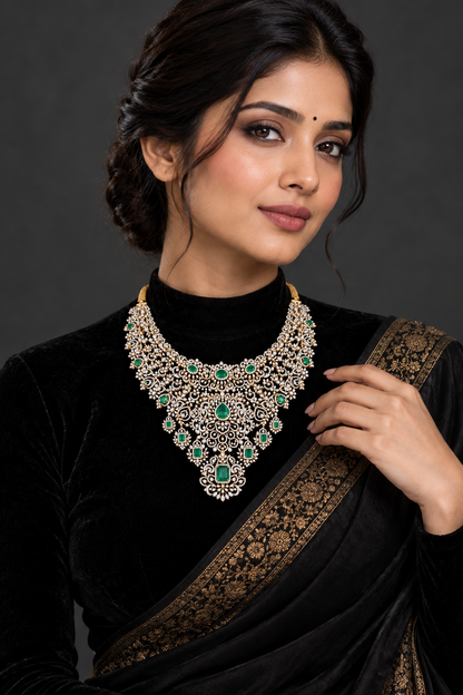 Diamond Necklace - Bridal Necklace - Wedding Necklace - 925 silver Jewelry,South Indian Jewelry,bridal choker,Indian Wedding Jewelry,pure Silver indian jewelry - SHABURIS