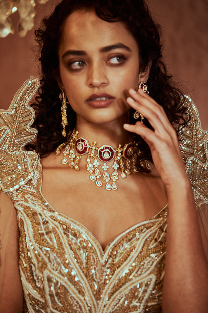 Polki necklace diamond necklace 925 silver with 22k gold plated- SHABURIS