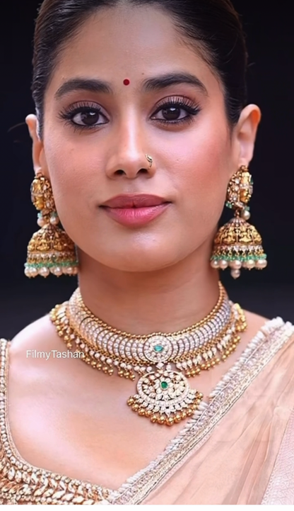 Jahnavi kapoor jhumkas polki jhumkas Diamond Jhumkas 925 silver jewelry 22k gold plated - SHABURIS