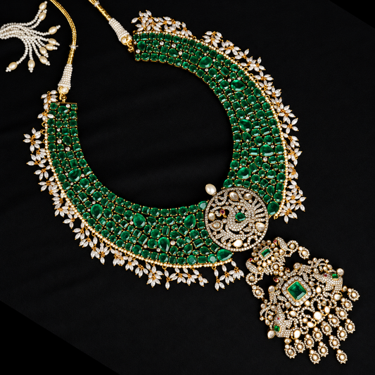 925 silver jewelry Emerald kante Necklace guttapusalu jewelry 22k gold plated - SHABURIS