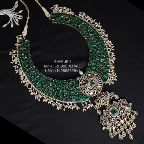 925 silver jewelry Emerald kante Necklace guttapusalu jewelry 22k gold plated - SHABURIS