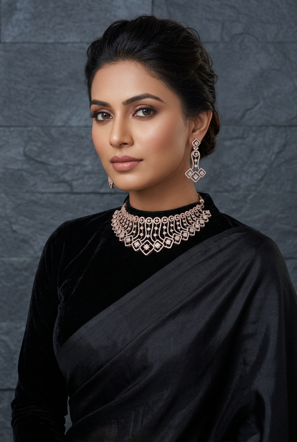 Diamond Necklace - 925 silver Jewelry,South Indian Jewelry,bridal choker,Indian Wedding Jewelry,pure Silver indian jewelry - NIHIRA - SHABURIS