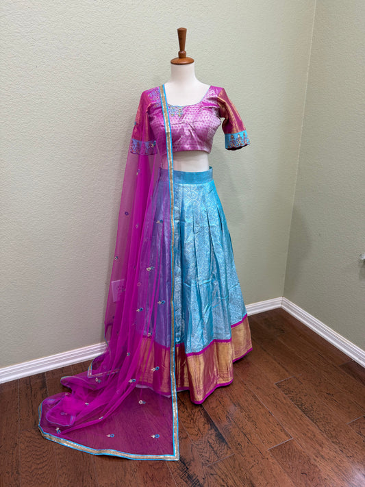 Kanchi Lehenga | Mehendi & Haldi Lehenga Choli | yellow purple Lehenga Set | Indian Wedding Guest Outfit | Pre Wedding Ceremony Dress
