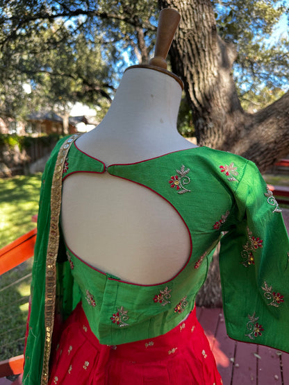 Kanchipuram Pattu Lehenga | Mehendi & Haldi Lehenga Choli | Yellow Green Floral Lehenga Set | Indian Wedding Guest Outfit | Pre Wedding Ceremony Dress