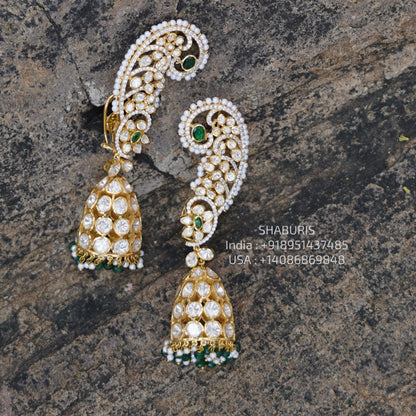 Polki Jhumka Earrings - Cocktail Earrings- 925 silver Jewelry,South Indian Jewelry,bridal choker,Indian Wedding Jewelry,pure Silver indian jewelry - SHABURIS
