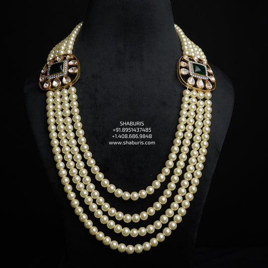 Pearl necklace diamond necklace 925 silver with 22k gold plated - SHABURIS