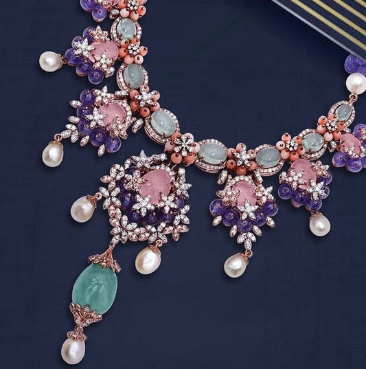 Cocktail choker wedding jewelry silver necklace 925 silver with 22k gold plated - SHABURIS