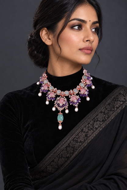 Cocktail choker wedding jewelry silver necklace 925 silver with 22k gold plated - SHABURIS
