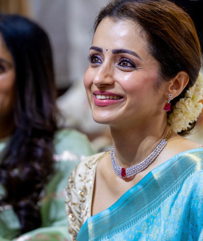 Trisha krishnan cocktail necklace statement jewelry silver necklace 925 silver with 22k gold plated - SHABURIS