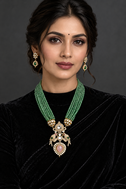Emerald necklace Polki diamond necklace 925 silver jewelry 22k gold plated - SHABURIS