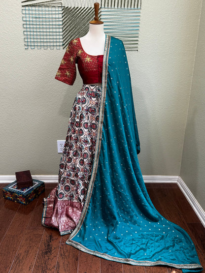 Kalamkari Lehenga | Mehendi & Haldi Lehenga Choli | Green Lehenga Set | Indian Wedding Guest Outfit | Pre Wedding Ceremony Dress