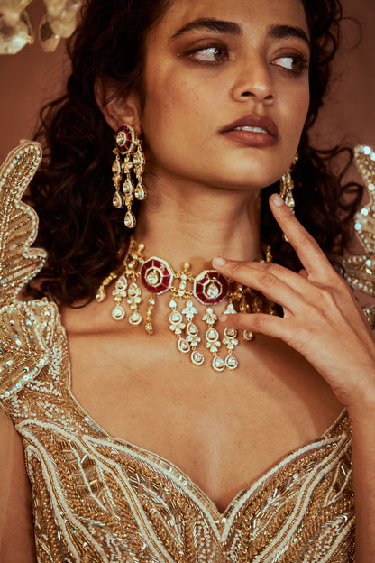 Polki necklace diamond necklace 925 silver with 22k gold plated- SHABURIS