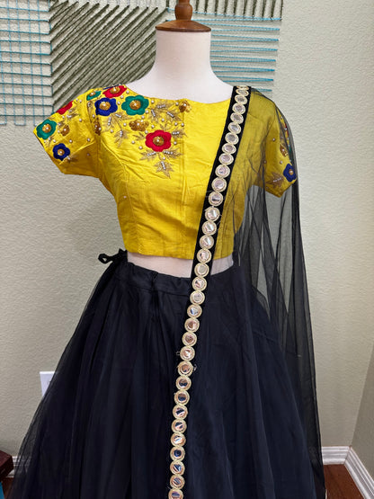 Designer Lehenga | Mehendi & Haldi Lehenga Choli | yellow black Lehenga Set | Indian Wedding Guest Outfit | Pre Wedding Ceremony Dress