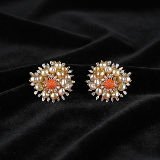 Polki Studs Polki Earrings Cocktail Earrings Diamond Studs Diamond Earrings Simple Studs Pearl Studs 925 Silver Earrings Silver Jewelry - SHABURIS