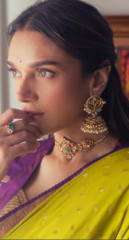 Aditi rao nakshi chandbali earrings 925 silver jewelry 22k gold plated - SHABURIS