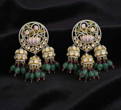 Menakari Earrings Diamond Jhumkas Polki Diamond Earrings Polki Jhumkas Big Earrings 925 Silver Jewelry Silver Earrings - SHABURIS