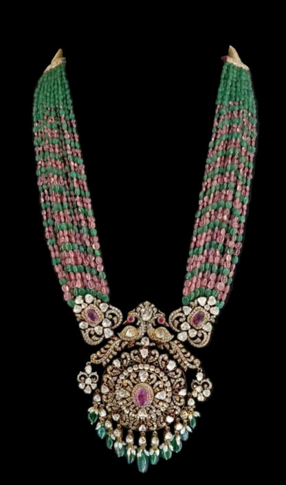Emerald beads Necklace Polki necklace 925 silver jewelry 22k gold plated - SHABURIS