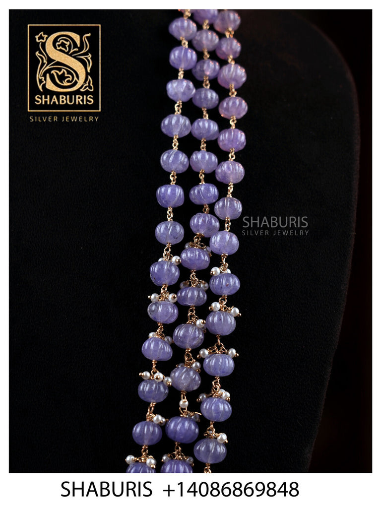 Tanzanite beads |Beaded Necklace precious beads gems Bollywood