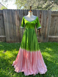 Party wear Indian dress Green & Pink long gown - Indian Designer Dress Mehendi Dress Haldi Dress