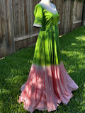 Party wear Indian dress Green & Pink long gown - Indian Designer Dress Mehendi Dress Haldi Dress