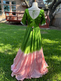 Party wear Indian dress Green & Pink long gown - Indian Designer Dress Mehendi Dress Haldi Dress