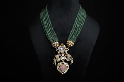 Emerald necklace Polki diamond necklace 925 silver jewelry 22k gold plated - SHABURIS