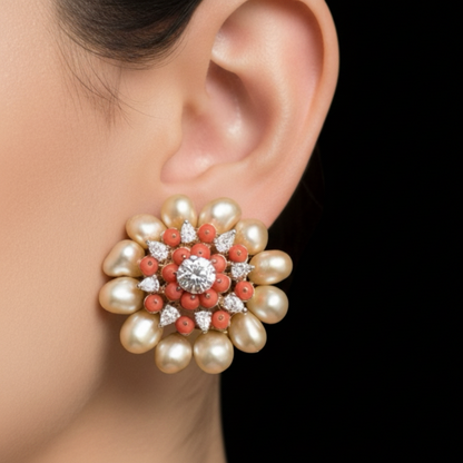 Polki Studs Polki Earrings Cocktail Earrings Diamond Studs Diamond Earrings Simple Studs Pearl Studs 925 Silver Earrings Silver Jewelry - SHABURIS