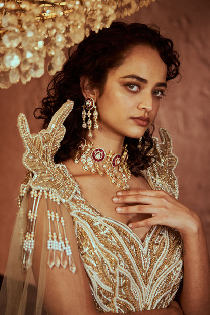Polki necklace diamond necklace 925 silver with 22k gold plated- SHABURIS