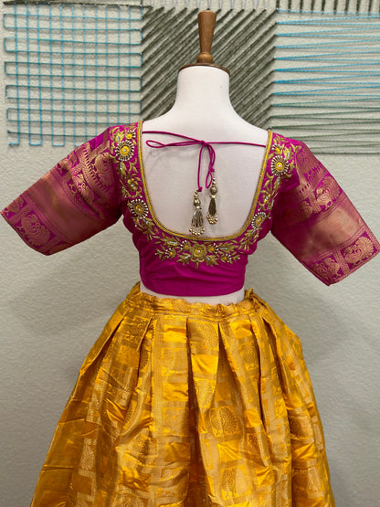 Kanchi pattu Lehenga | Mehendi & Haldi Lehenga Choli | yellow Lehenga Set | Indian Wedding Guest Outfit | Pre Wedding Ceremony Dress