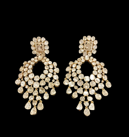 Polki Jhumkas 925 silver jewelry 22k gold plated - SHABURIS