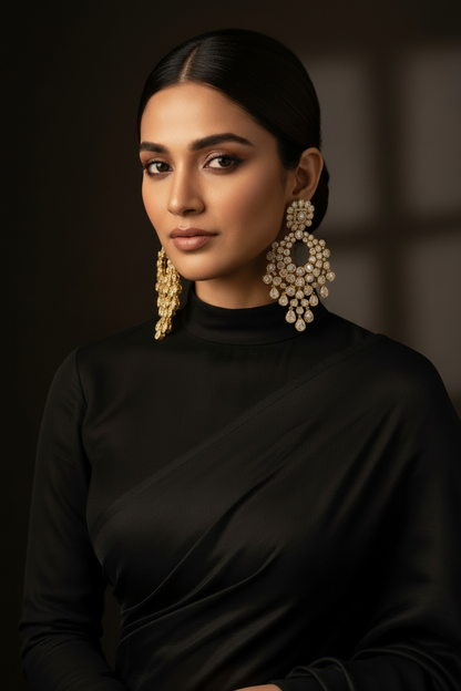 Polki Jhumkas 925 silver jewelry 22k gold plated - SHABURIS