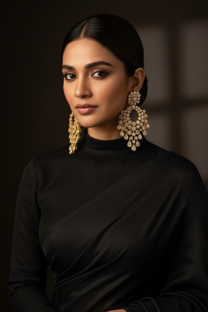 Polki Jhumkas 925 silver jewelry 22k gold plated - SHABURIS