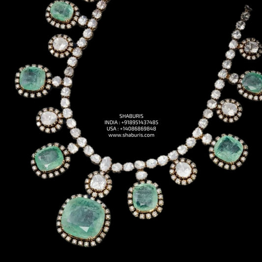 Polki necklace silver necklace 925 silver with 22k gold plated - SHABURIS
