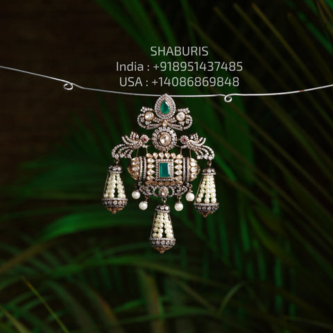 Victorain pendant  - 925 silver Jewelry , South Indian Jewelry,bridal choker,Indian Wedding Jewelry,pure Silver indian jewelry - SHABURIS