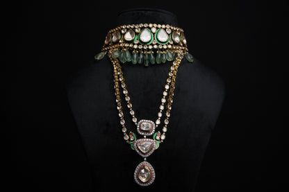 Polki necklace silver necklace 925 silver with 22k gold plated - SHABURIS