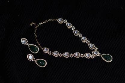 Emerald necklace diamond necklace 925 silver with 22k gold plated - SHABURIS (Ready to Ship from India)