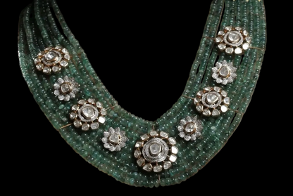 Polki Emeralds Necklace cocktail necklace 925 silver jewelry 22k gold plated - SHABURIS