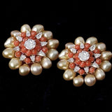 Coral Studs - Cocktail Earrings - Diamond Studs - 925 silver Jewelry , South Indian Jewelry,bridal choker,Indian Wedding Jewelry,pure Silver indian jewelry - SHABURIS