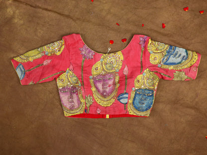 Hand Painted Pen Kalamkari Blouse for Saree – Artisan Kalamkari Silk Blouse – Festive & Wedding Ethnic Wear