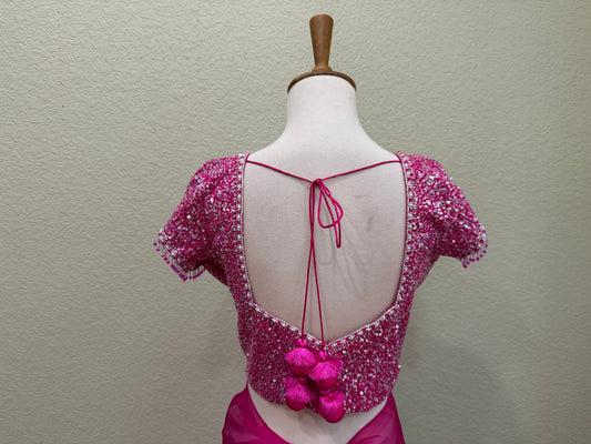Cocktail saree with Blouse  - Hot Pink