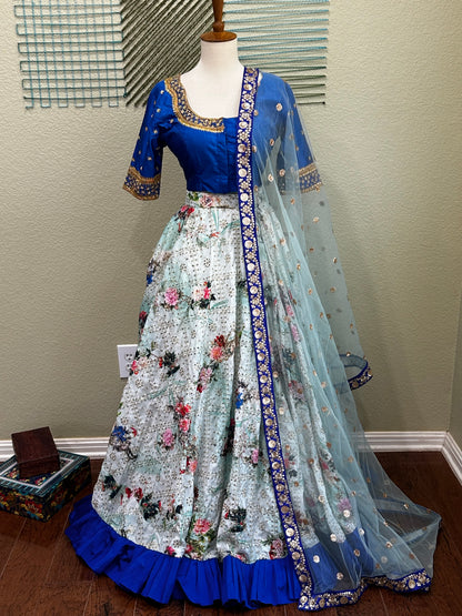 Designer Lehenga | Mehendi & Haldi Lehenga Choli | offwhite Lehenga Set | blue Lehenga Set | Indian Wedding Guest Outfit | Pre Wedding Ceremony Dress