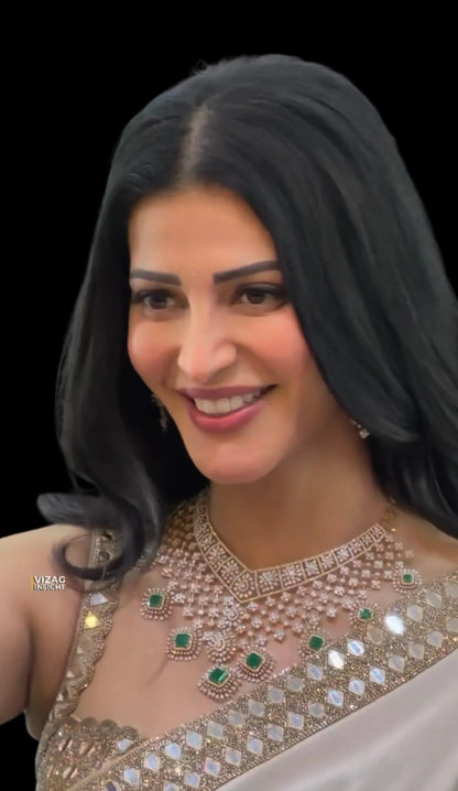 Shruthi haasan necklace diamond necklace 925 silver jewelry 22k gold plated - SHABURIS