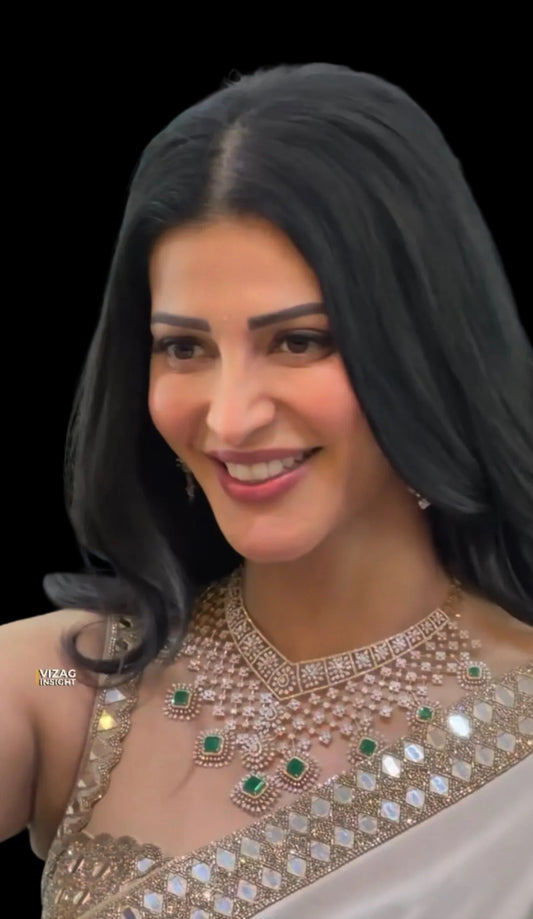 Shruthi haasan necklace diamond necklace 925 silver jewelry 22k gold plated - SHABURIS
