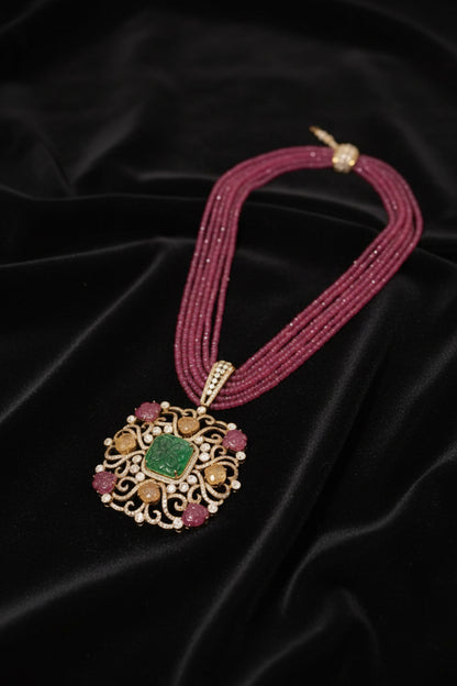 Navaratan necklace statement jewelry silver necklace 925 silver with 22k gold plated - SHABURIS