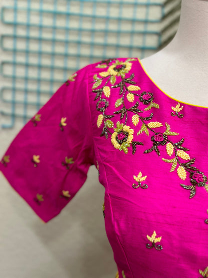 Kanchipuram Pattu Lehenga | Mehendi & Haldi Lehenga Choli | Yellow Green Floral Lehenga Set | Indian Wedding Guest Outfit | Pre Wedding Ceremony Dress