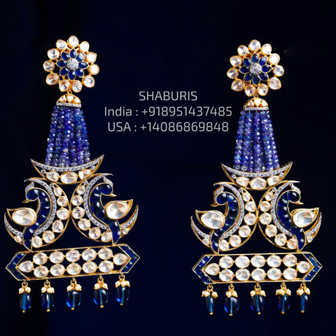Tanzanite Earrings - Cocktail Earrings- 925 silver Jewelry,South Indian Jewelry,bridal choker,Indian Wedding Jewelry,pure Silver indian jewelry - SHABURIS [ Immediate Ship]