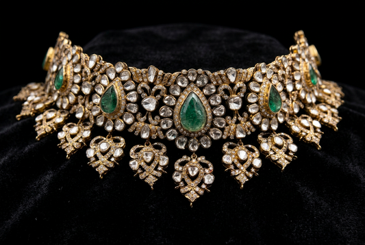 Victorian Diamond Choker Pure Silver jewelry Indian ,diamond Necklace,Indian Necklace,Indian Bridal,Indian Wedding Jewelry-NIHIRA-SHABURIS